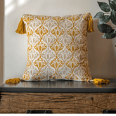 "Golden Dusk" Hand Block Printed Cushion Cover