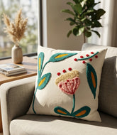 Hand-Tufted Abstract Floral Botanical Cotton Cushion Cover