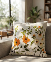 Hand-Embroidered Botanical Floral Linen Cushion Cover
