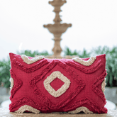 "Crimson Echo" Tufted Cotton Slub Cushion Cover