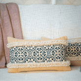 "Rust Grove" Block Printed Cushion Cover with Lace Detailing