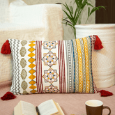 "Festive Atlas" Block Printed & Embellished Cushion Cover