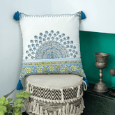 "Azure Bloom" Block Printed Cushion Cover