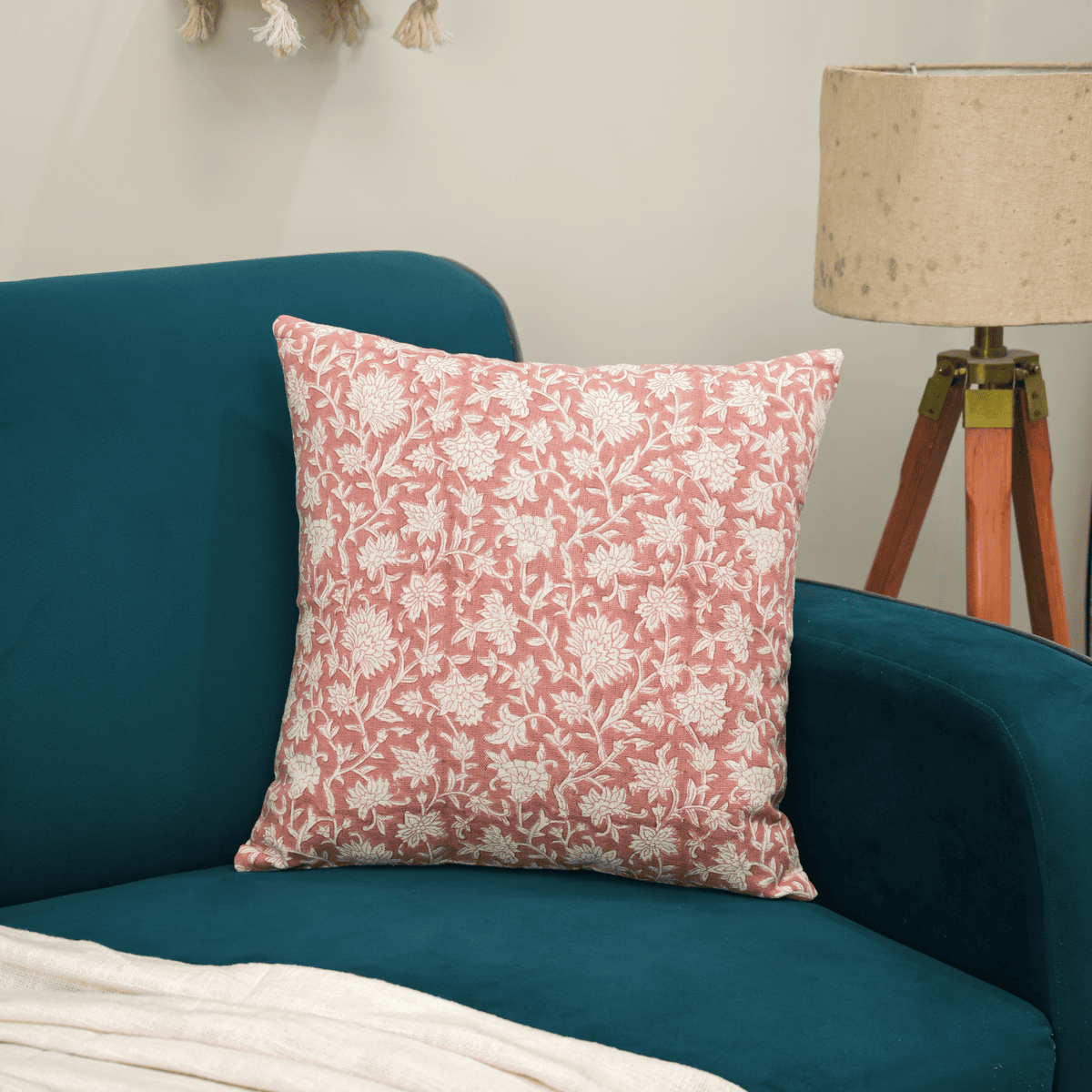 “Blush Bloom” Handblock Cushion Cover