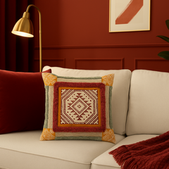 "Amber Crest" Royal Mandala Block Print Cushion Cover