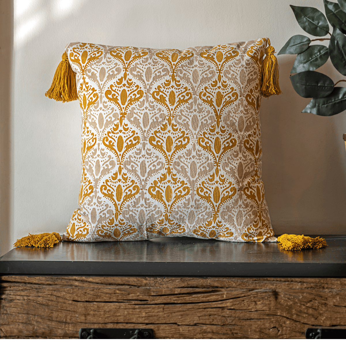 "Golden Dusk" Hand Block Printed Cushion Cover