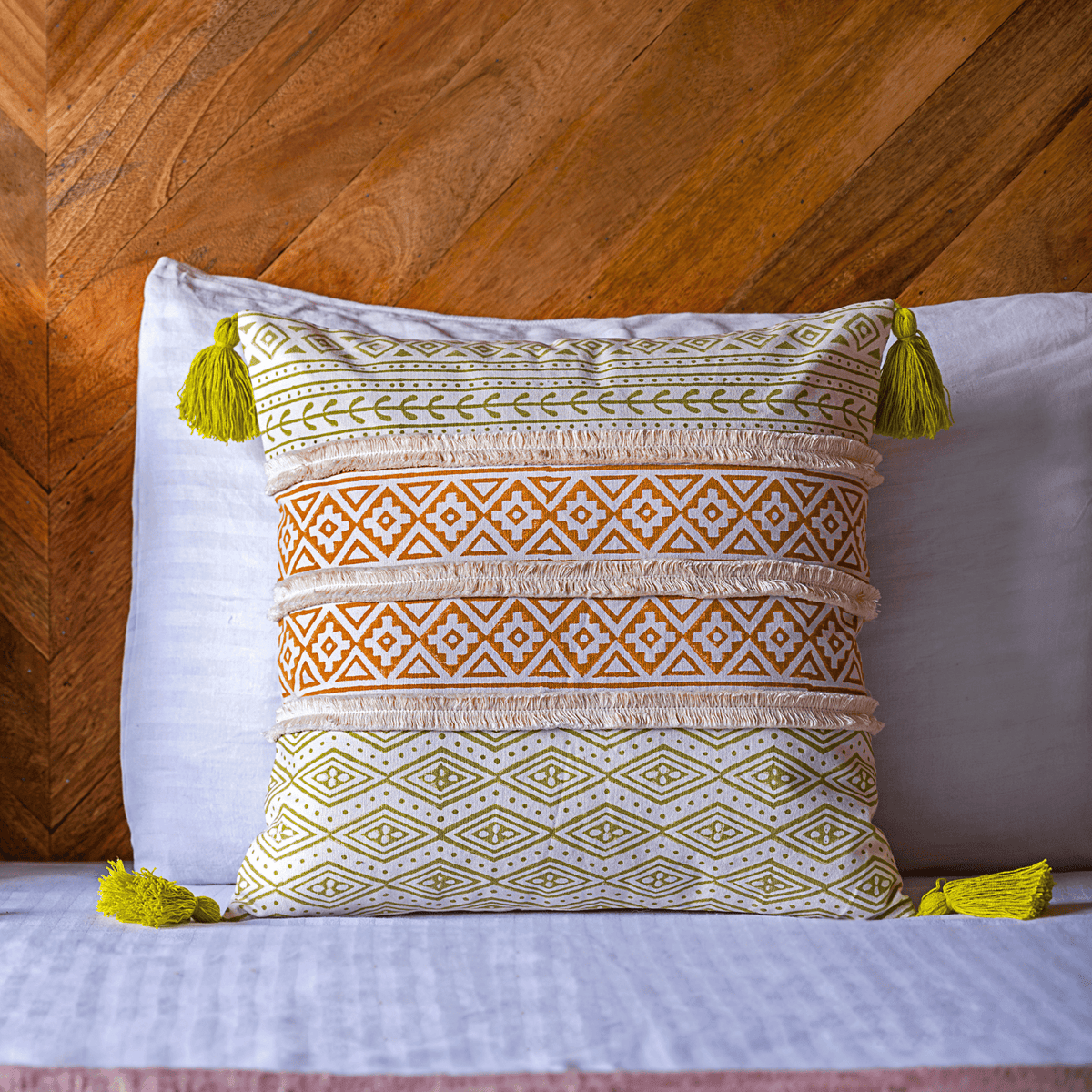 Rustic Hand Block Cotton Cushion Cover 16x16 In