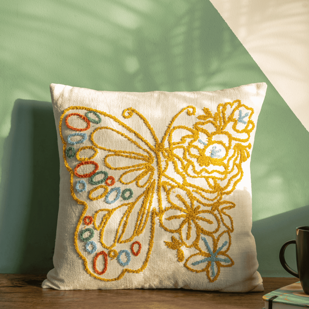 "Butterfly Bloom" Tufted Embroidered Cushion Cover