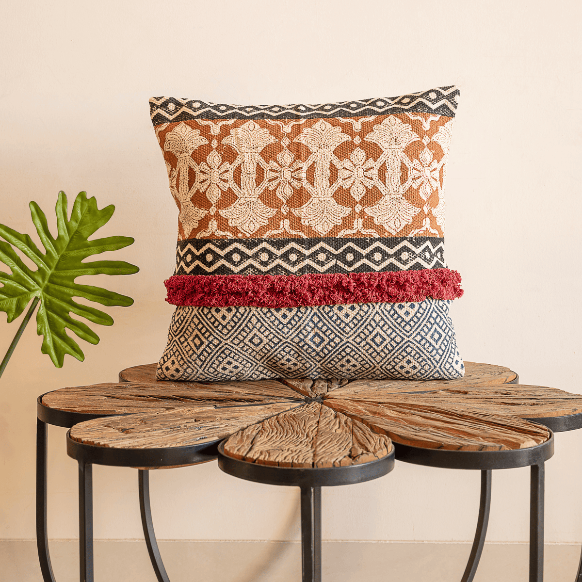 Rustic Hand Block Printed Cotton Cushion Cover