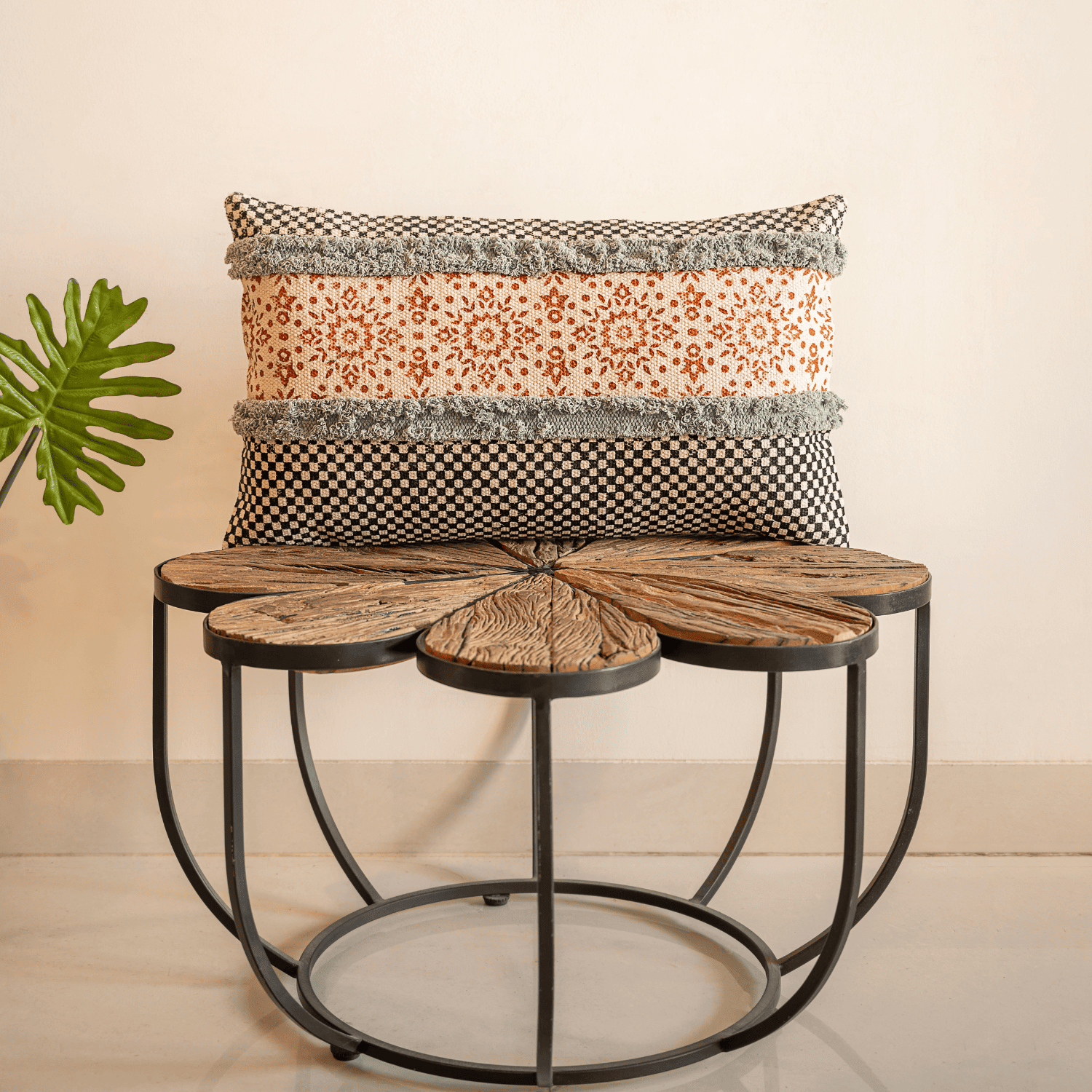 "Meadow Tile" Hand Block Printed Cushion Cover