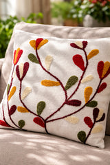 Hand-Tufted Autumnal Vine & Petal Cotton Cushion Cover
