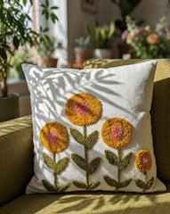 Sunflower Meadow Hand-Tufted Cushion Cover – Mustard & Pink Floral Decor