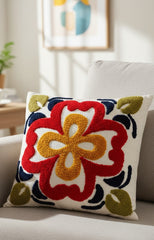Hand-Tufted Mediterranean Floral Medallion Cotton Cushion Cover
