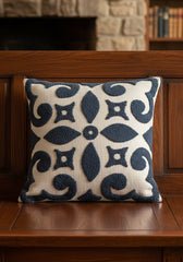 Hand-Tufted Geometric Arabesque Charcoal & Cream Cushion Cover