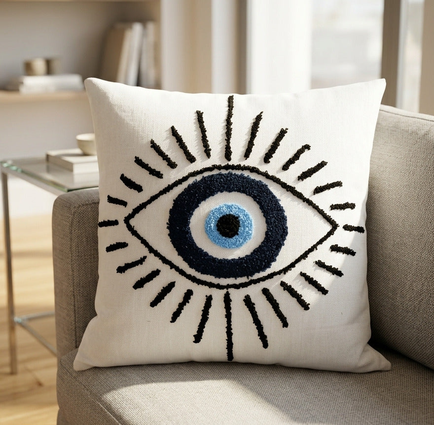 Hand-Tufted Evil Eye Protection Cotton Cushion Cover