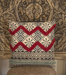 "Crimson Crest" Hand Block Printed Cushion Cover