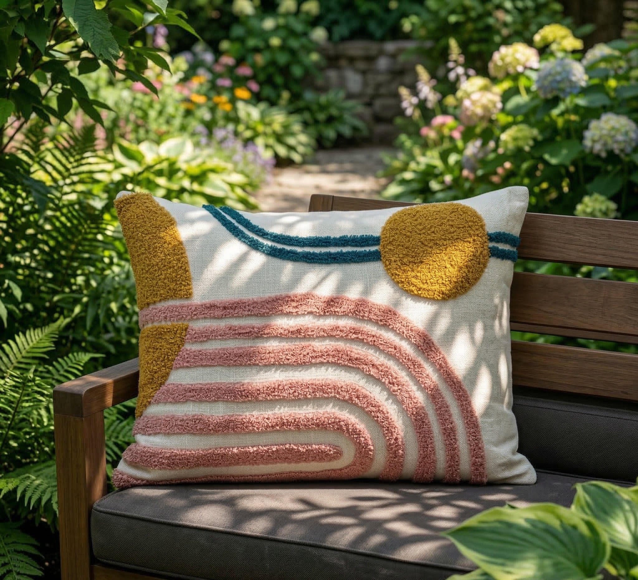 Boho Embroidery Tufted Cotton Canvas Cushion Cover Textured Decorative Pillow Case Square Cushion Covers for Sofa, Living Room & Bedroom