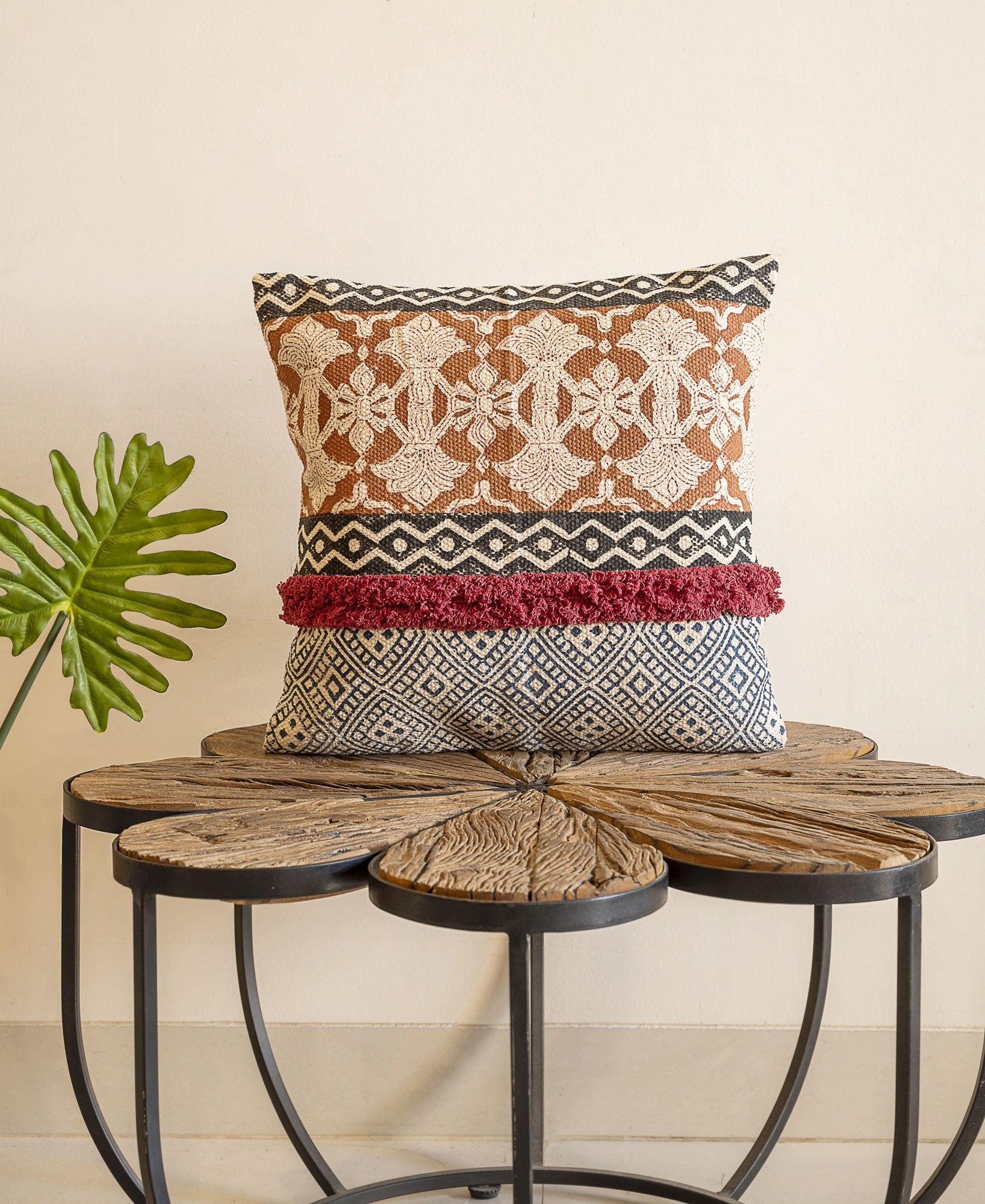 Rustic Hand Block Printed Cotton Cushion Cover