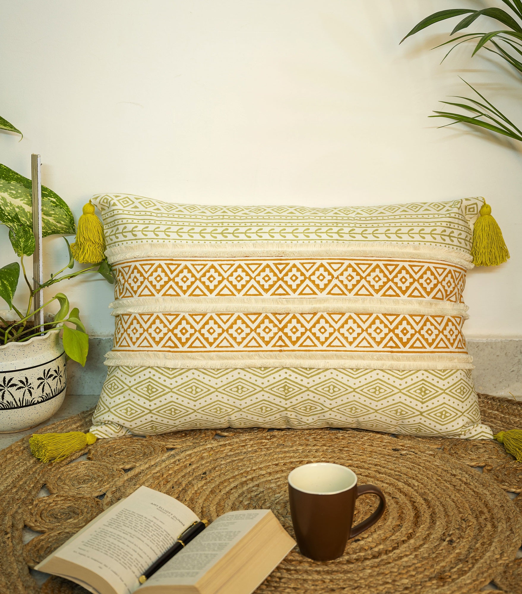 Multicolor Hand Block Printed Decorative Pillow Cover 16x24 In