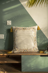 Off White Embroiderd Textured Cotton Cushion Cover