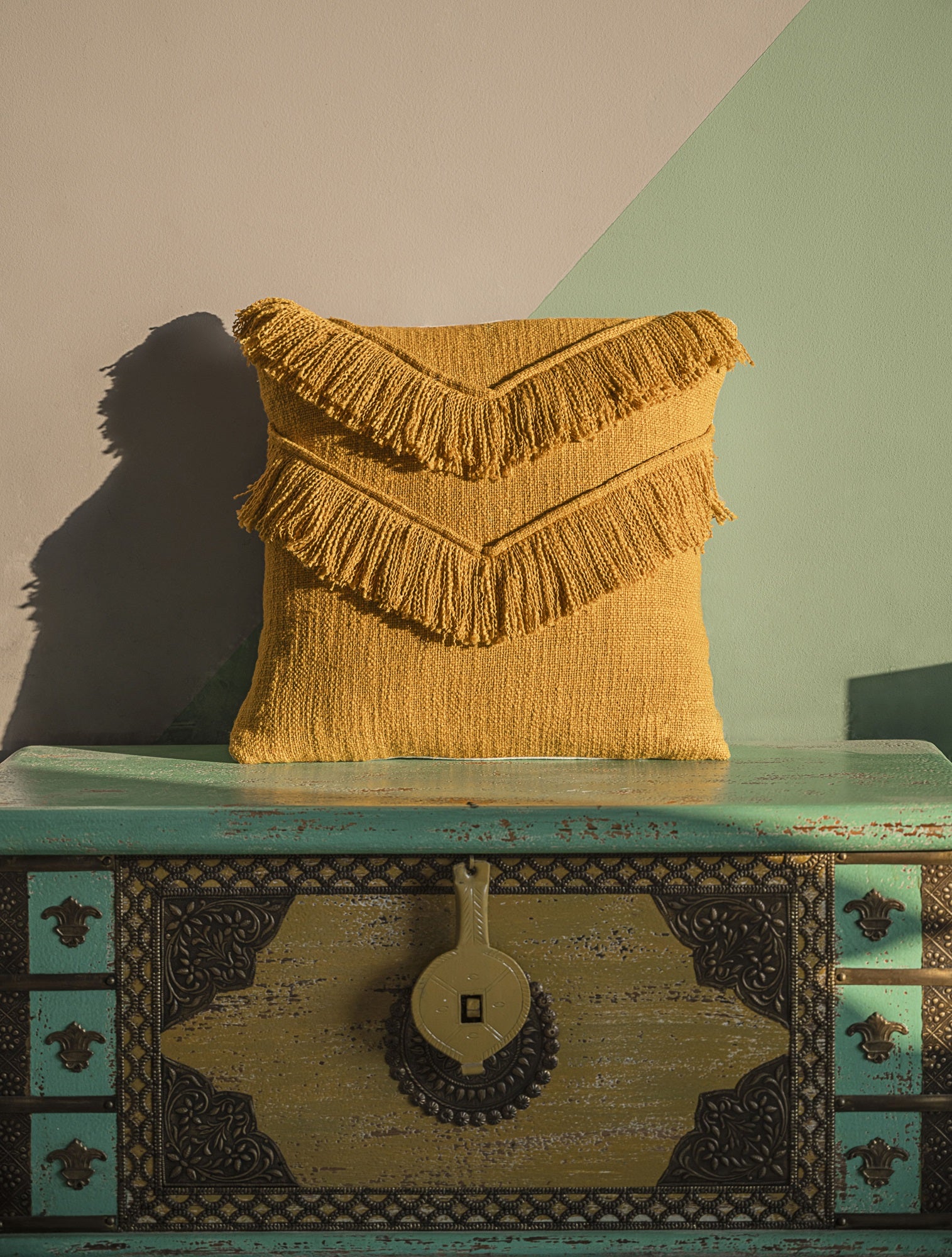 "Sunset Fringe" Cotton Slub Cushion Cover