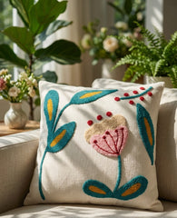 Hand-Tufted Abstract Floral Botanical Cotton Cushion Cover