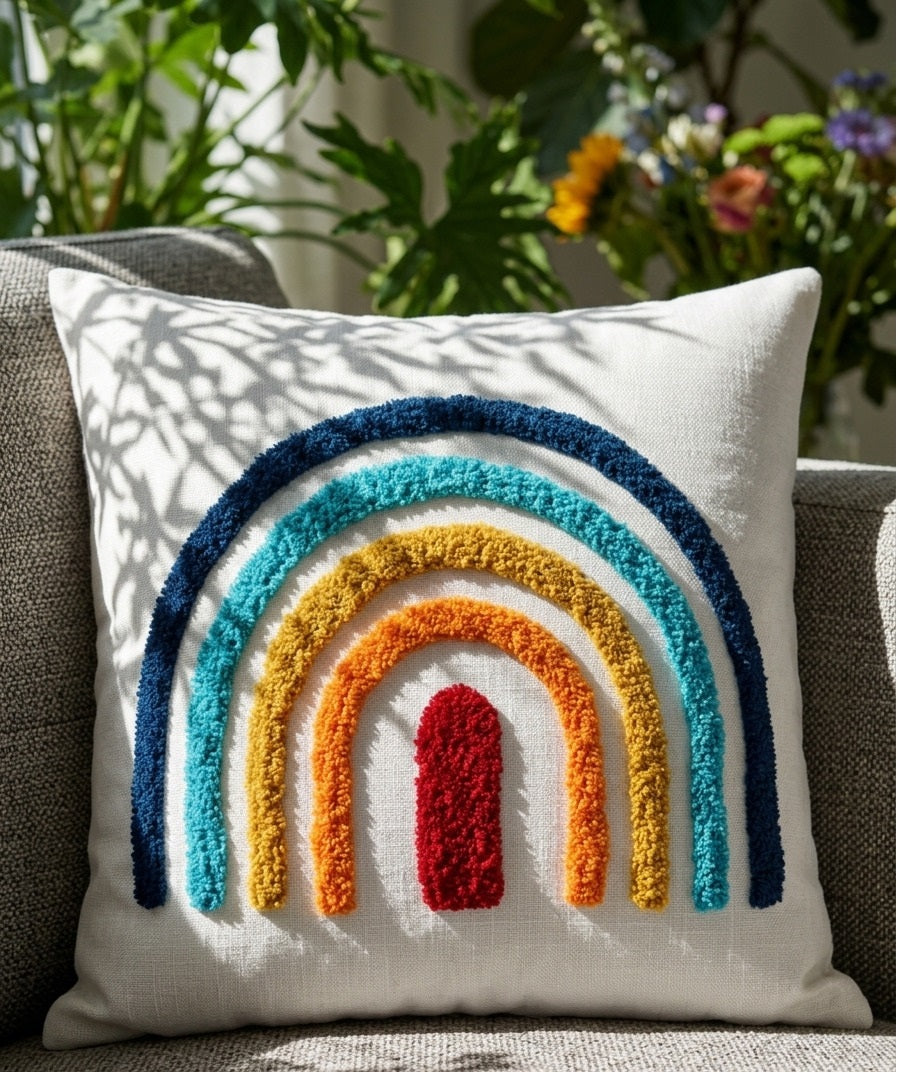 Tufted Rainbow Textured Cotton Cushion Cover