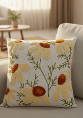 Hand-Tufted Daisy Meadow Linen-Cotton Cushion Cover
