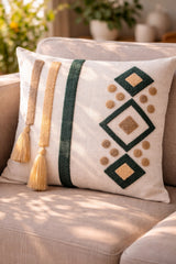 Hand-Tufted Geometric Boho Cushion Cover with Tassels