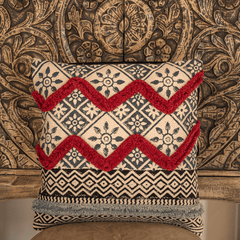 "Crimson Crest" Hand Block Printed Cushion Cover