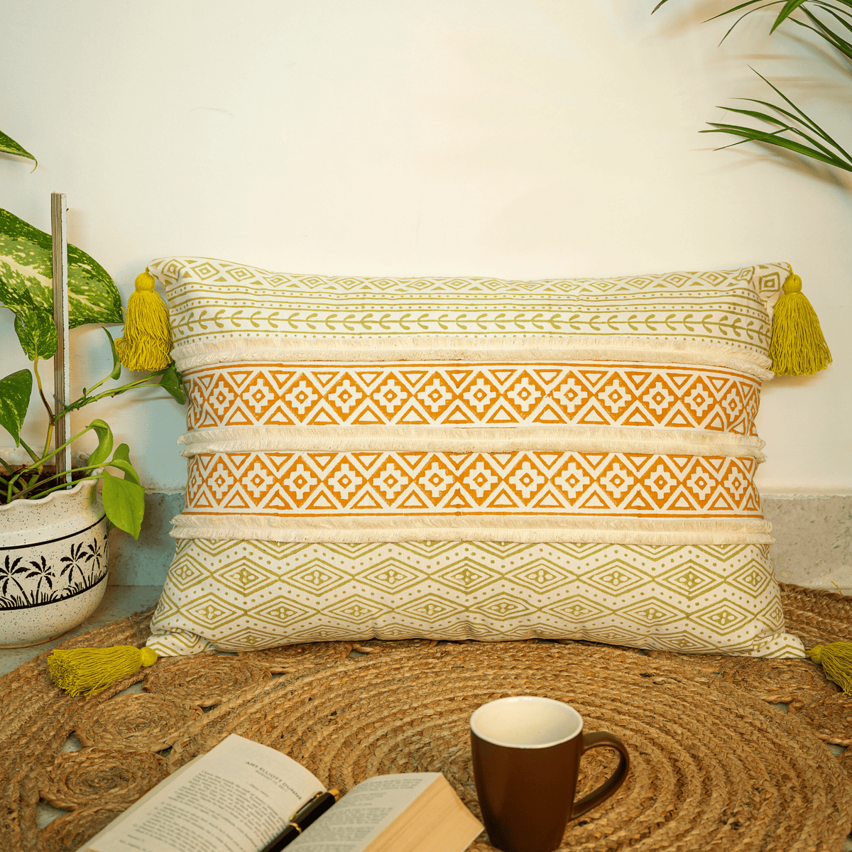 Multicolor Hand Block Printed Decorative Pillow Cover 16x24 In