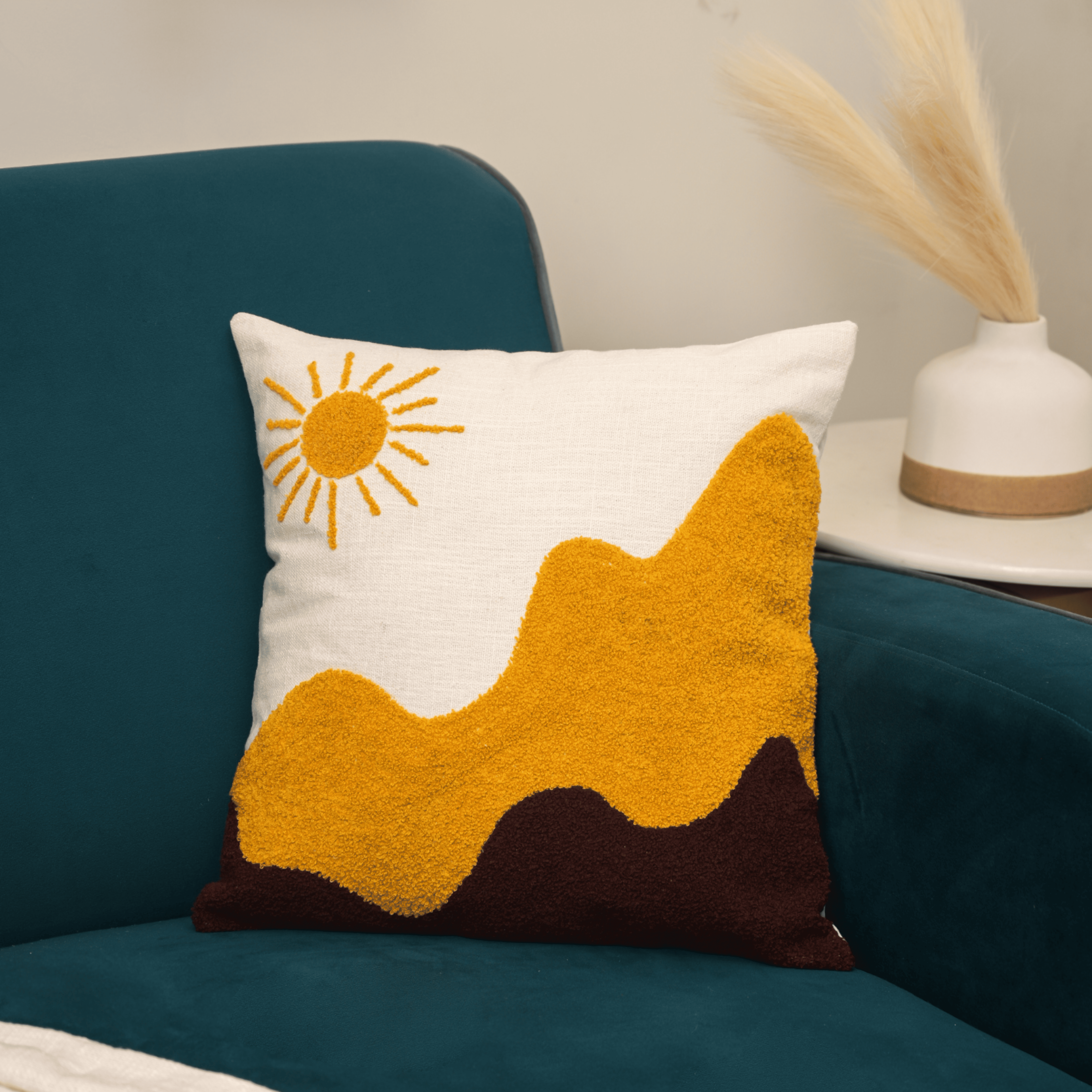 "Golden Dunes" Punch Needle Embroidered Cushion Cover