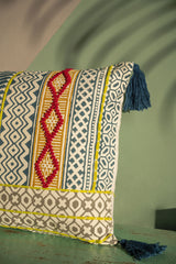 Hand Block Printed Emblished Pillow Cover 16x24 In