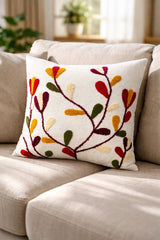 Hand-Tufted Autumnal Vine & Petal Cotton Cushion Cover