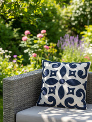 Hand-Tufted Geometric Arabesque Charcoal & Cream Cushion Cover