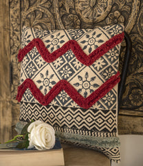 "Crimson Crest" Hand Block Printed Cushion Cover