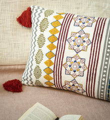 "Festive Atlas" Block Printed & Embellished Cushion Cover