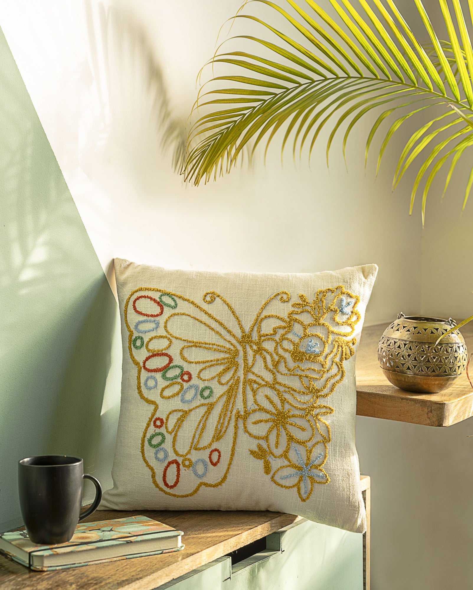 "Butterfly Bloom" Tufted Embroidered Cushion Cover