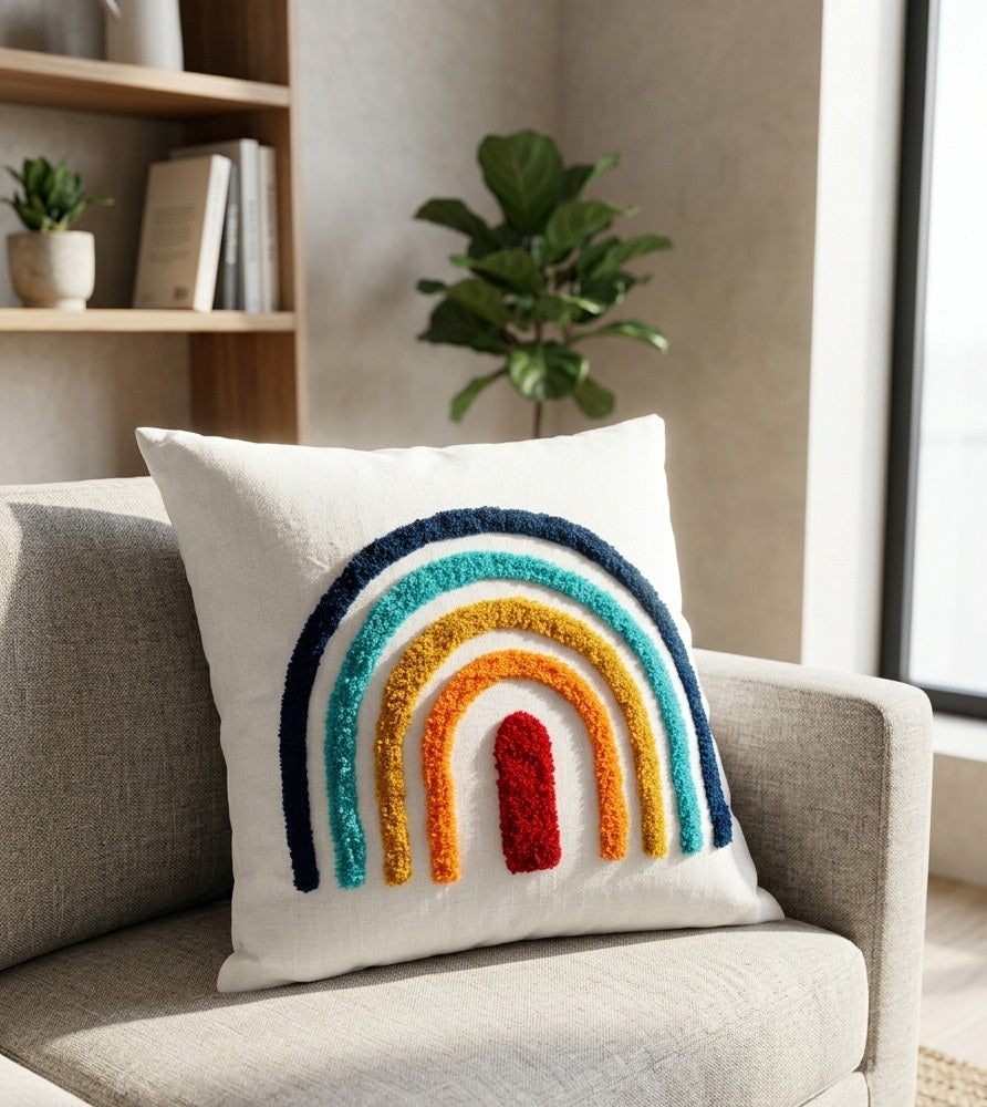 Tufted Rainbow Textured Cotton Cushion Cover