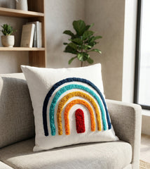Tufted Rainbow Textured Cotton Cushion Cover