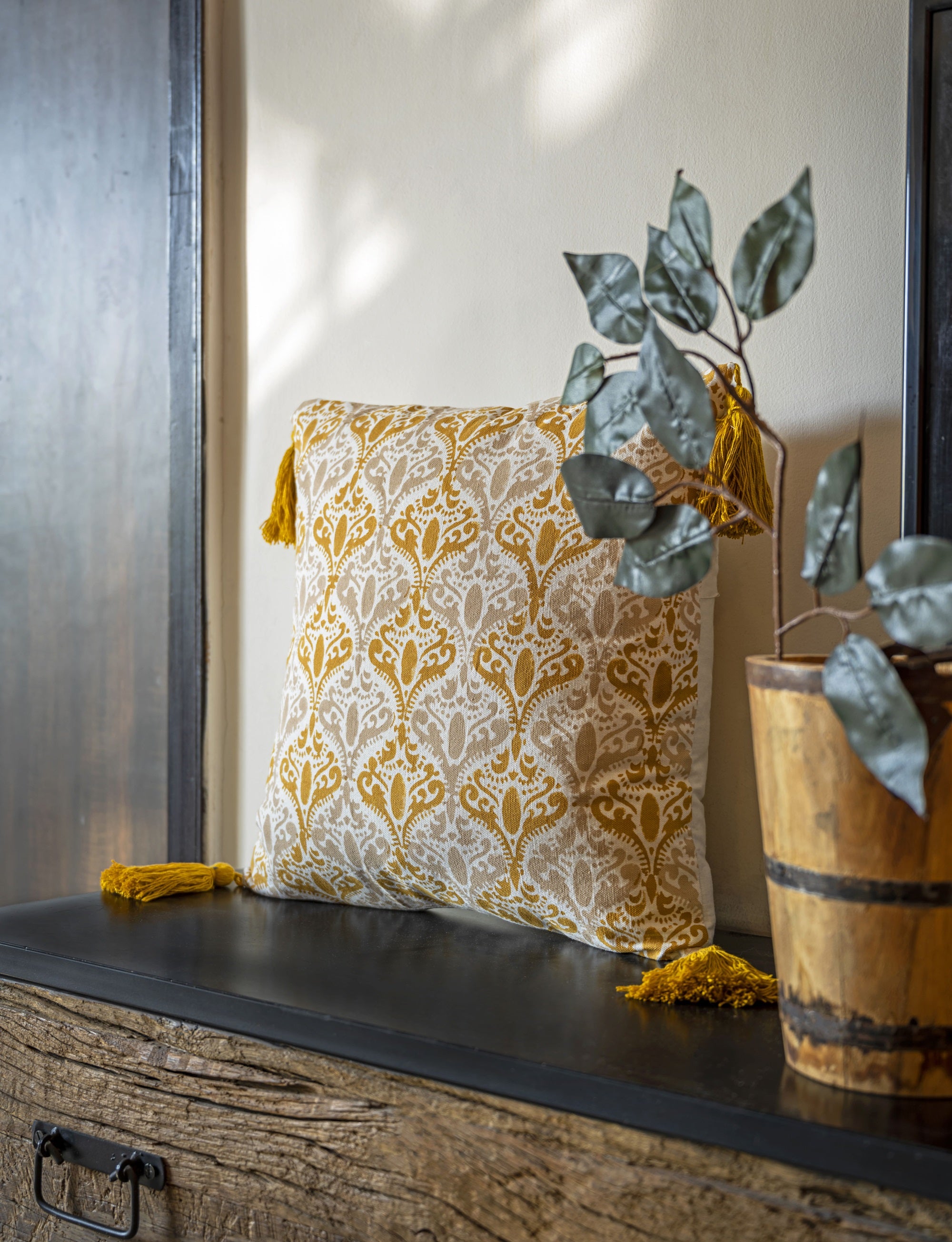 "Golden Dusk" Hand Block Printed Cushion Cover