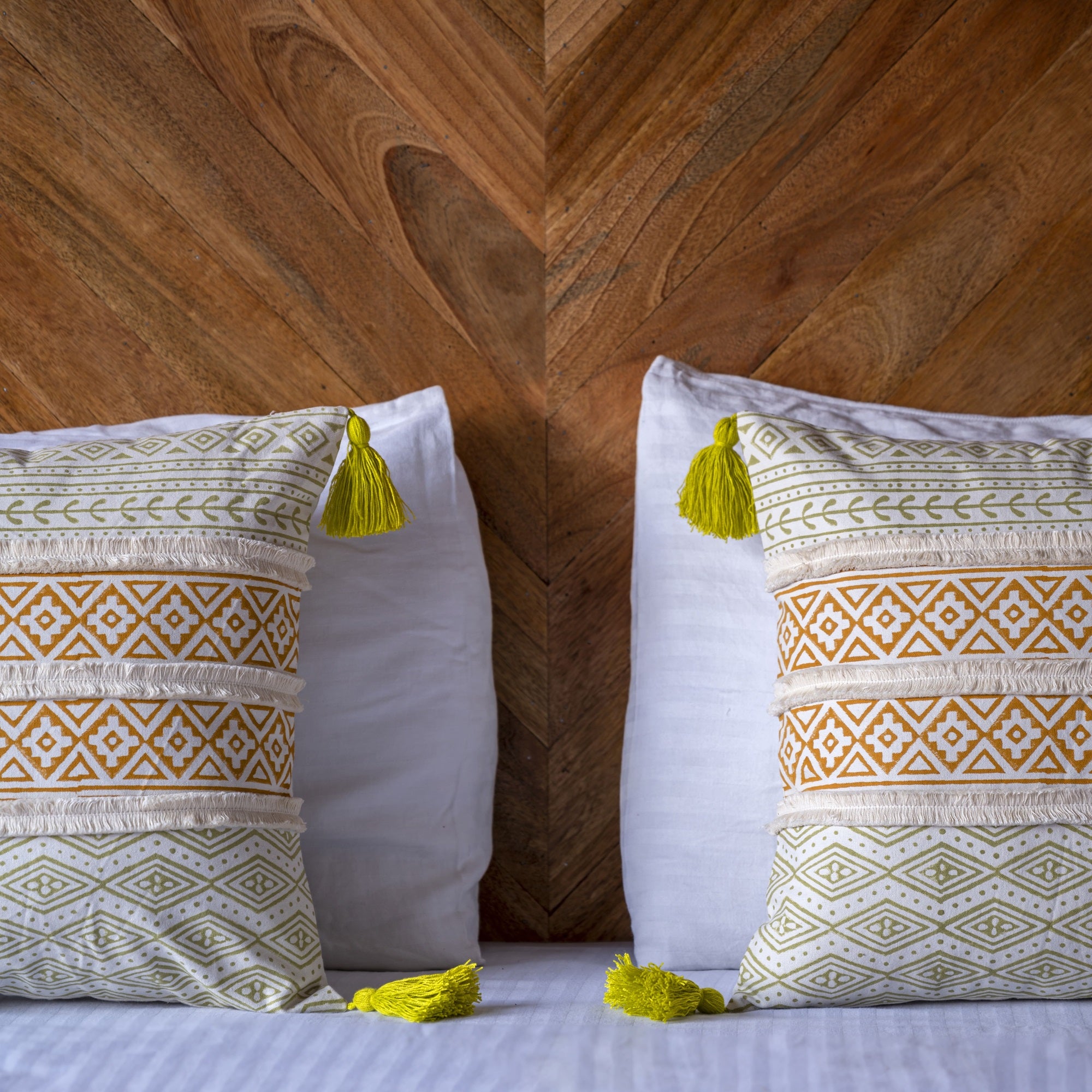 Rustic Hand Block Cotton Cushion Cover 16x16 In