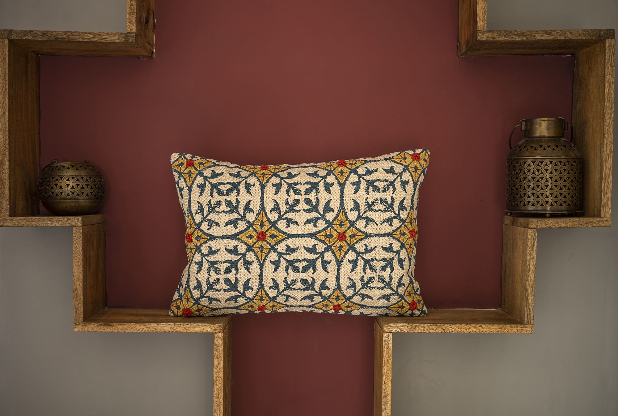 "Verdant Bloom" Embroidered Cushion Cover