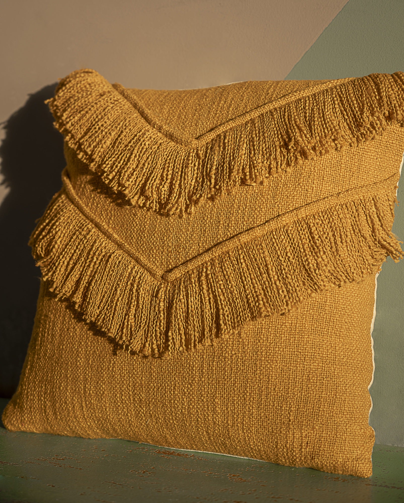 "Sunset Fringe" Cotton Slub Cushion Cover