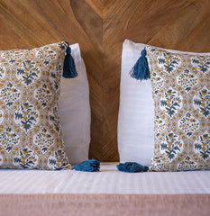 "Amber Bloom" Hand Block Printed Cushion Cover