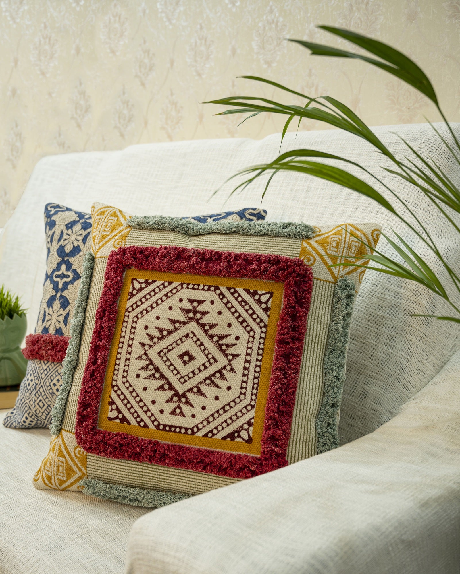 "Amber Crest" Royal Mandala Block Print Cushion Cover