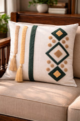 Hand-Tufted Geometric Boho Cushion Cover with Tassels