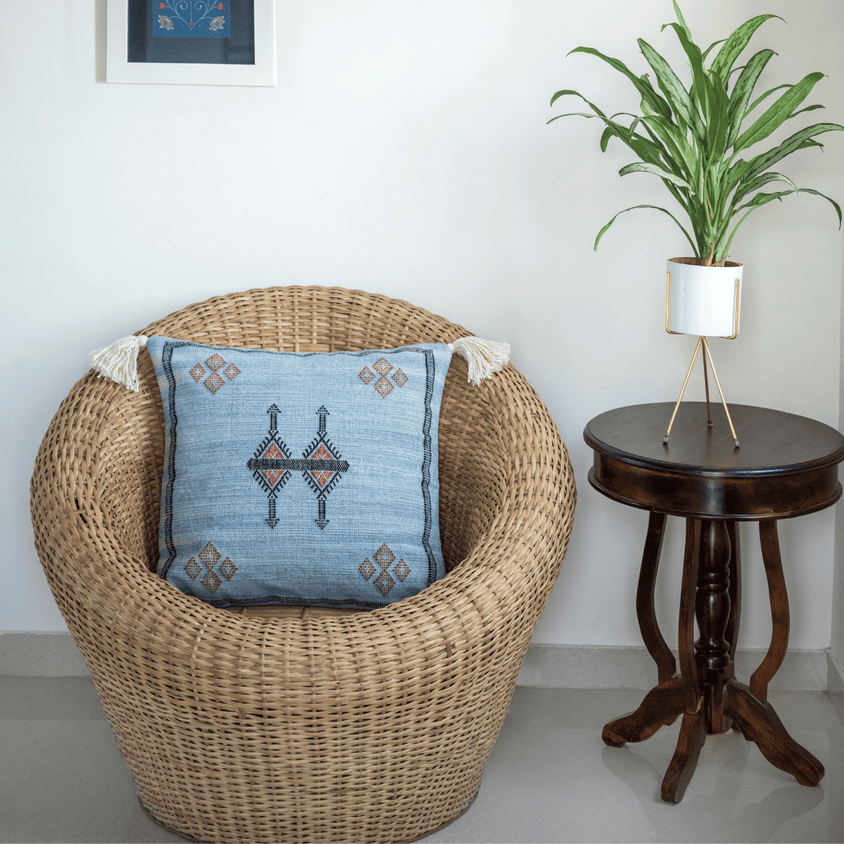 "Atlas Indigo" Embroidered Cactus Silk Cushion Cover
