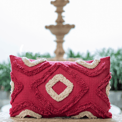 "Crimson Echo" Tufted Cotton Slub Cushion Cover