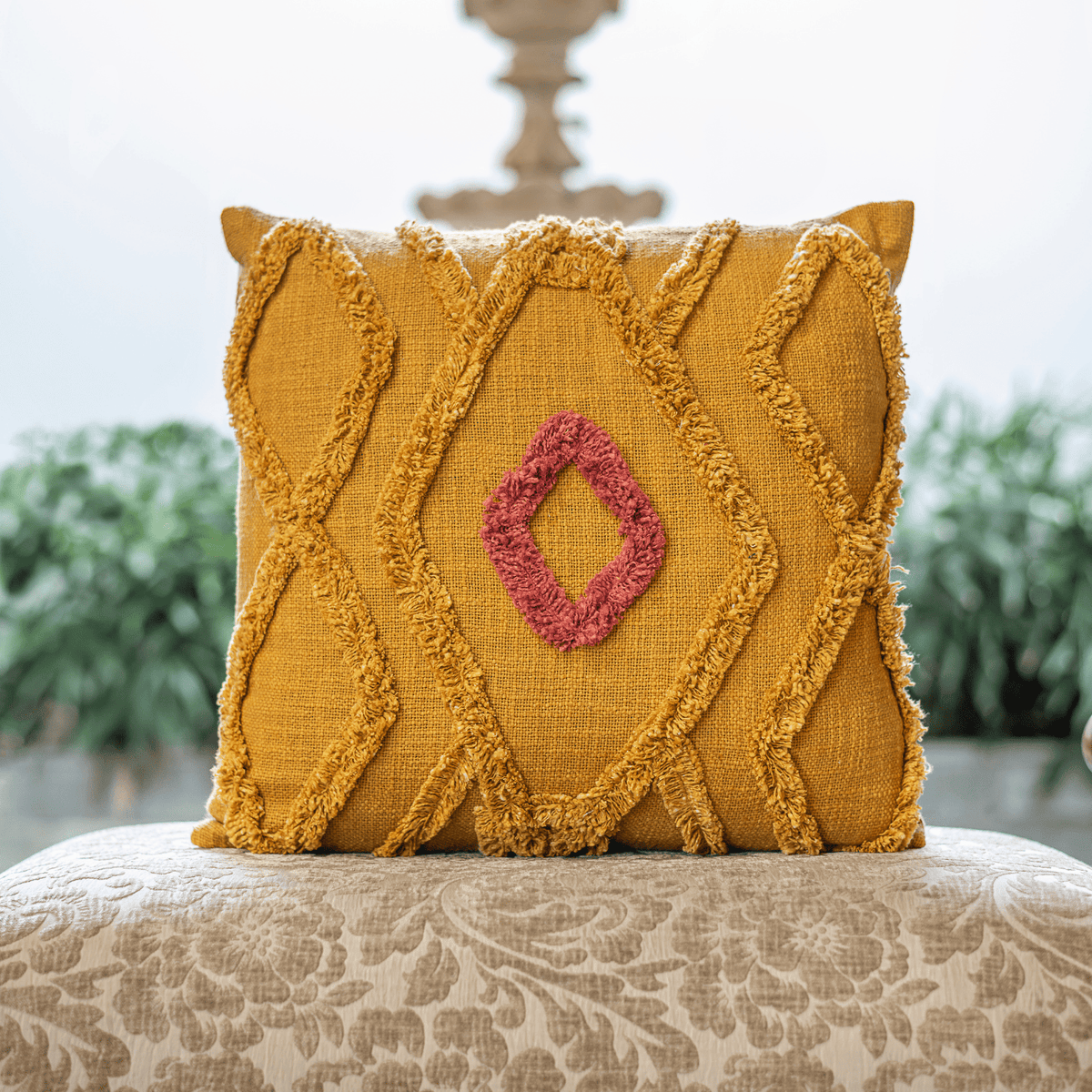"Desert Bloom" Tufted Cotton Slub Cushion Cover